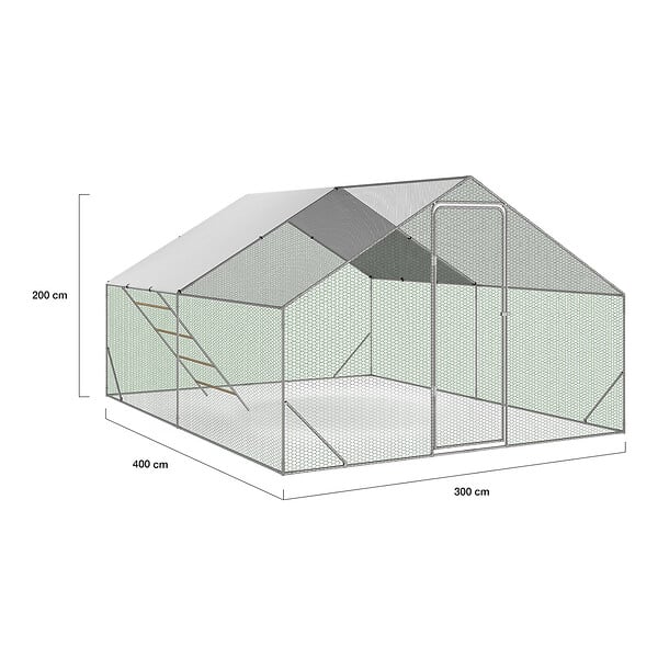 ID MARKET - Enclos poulailler 12 m² 4x3 M avec grand perchoir 4 niveaux en bois acier galvanisé - large
