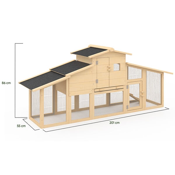 ID MARKET - Poulailler VIP avec pondoir et clapier double XXL en bois - large