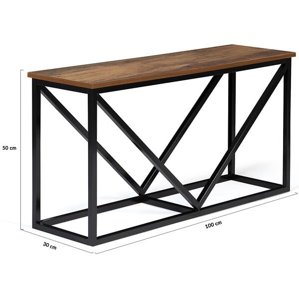 ID MARKET - Range bûches horizontal HAWKINS acier noir plateau bois foncé pour cheminée - large