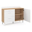 ID MARKET - Buffet bas de cuisine 120 cm casserolier CINA plan de travail H.83 cm 1 porte + 3 tiroirs façon hêtre et blanc - vignette