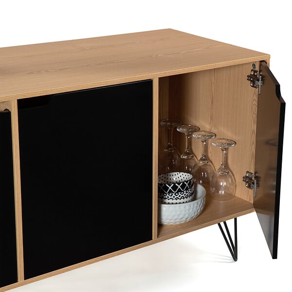 ID MARKET - Buffet bas vintage 113 cm NOEMI 3 portes bois pied épingle - large