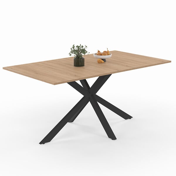 ID MARKET - Table à manger extensible rectangle ALIX 6-10 personnes bois et noir 160-200 cm - large