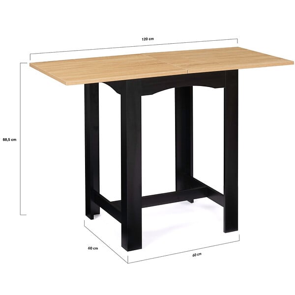 ID MARKET - Table haute de bar extensible DONA 2 à 4 personnes noire plateau façon hêtre 60-120 cm - large