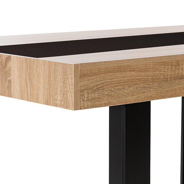 ID MARKET - Table à manger rectangle PHOENIX 6 personnes bois et noir bande centrale noire 160 cm - large
