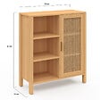 ID MARKET - Buffet d'appoint 3 étagères et placard 70 cm EDHEN bois et cannage - vignette