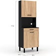 ID MARKET - Buffet de cuisine 60 CM CINA 2 portes + tiroir noir et façon hêtre - vignette