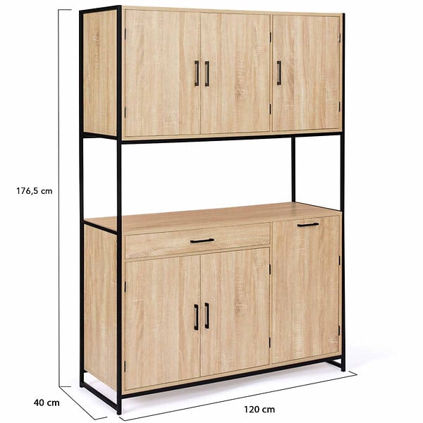 ID MARKET - Buffet de cuisine 120 CM DETROIT meuble 6 portes design industriel + tiroir - large