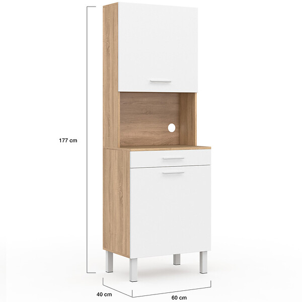 ID MARKET - Buffet de cuisine 60 CM CINA 2 portes + tiroir façon hêtre et blanc - large