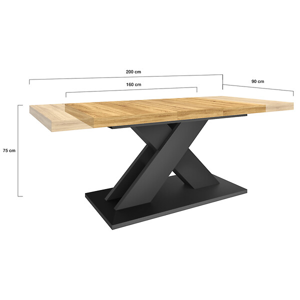 ID MARKET - Table à manger extensible rectangle ALICIA 6-10 personnes bois et noir 160-200 cm - large