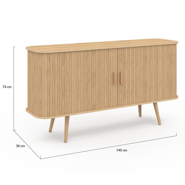 ID MARKET - Buffet 140 cm ROMIE 2 portes coulissantes latte tasseau bois coloris chêne - large