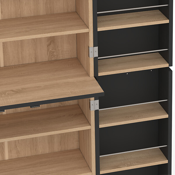ID MARKET - Buffet haut armoire de cuisine H.160 cm ALTO 4 portes avec rangements façon hêtre et noir - large