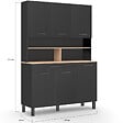 ID MARKET - Buffet de cuisine 120 cm CINA 6 portes + tiroir noir et plateaux façon hêtre - vignette