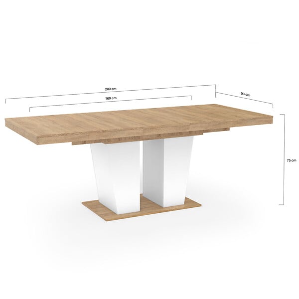 ID MARKET - Table à manger extensible rectangle ELIAD 6-10 personnes bois et blanc 160-200 cm - large