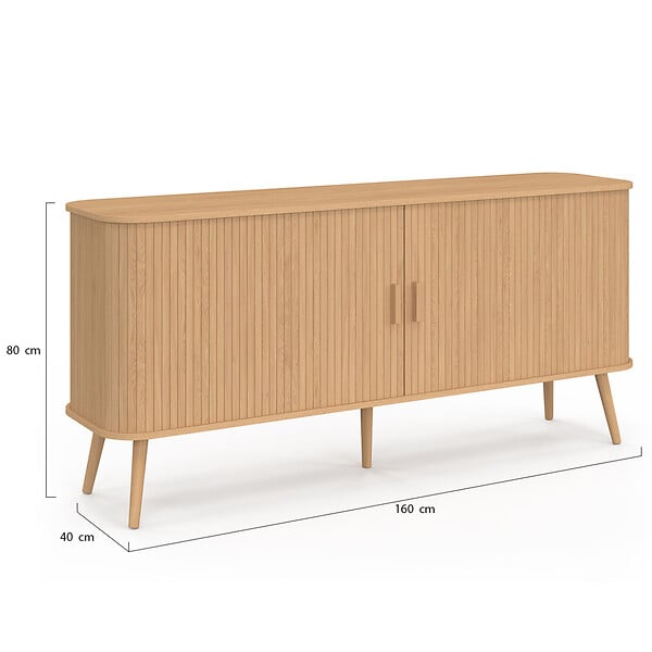 ID MARKET - Buffet 160 cm ROMIE XXL effet lattes 2 portes coulissantes - large