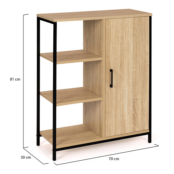 ID MARKET - Buffet d'appoint 3 étagères et placard 70 cm DETROIT design industriel - large