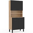 ID MARKET - Buffet de cuisine 80 CM CINA 4 portes + tiroir façon hêtre et noir - vignette