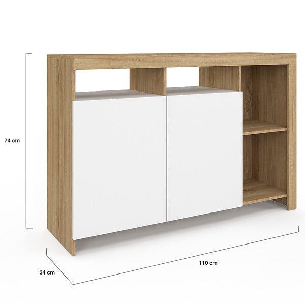 ID MARKET - Buffet 110 cm MALO bois et portes blanches - large