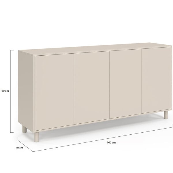 ID MARKET - Buffet 160 cm BERTILLE 4 portes bois coloris beige - large