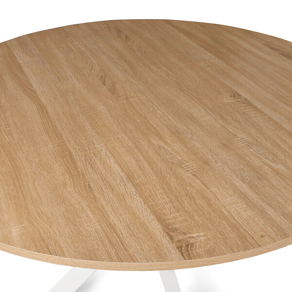 ID MARKET - Table à manger ronde ALIX 6 personnes pied araignée bois et blanc 110 cm - large