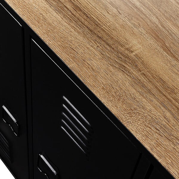 ID MARKET - Meuble de bar buffet ESTER 3 portes en métal noir plateau façon hêtre - large