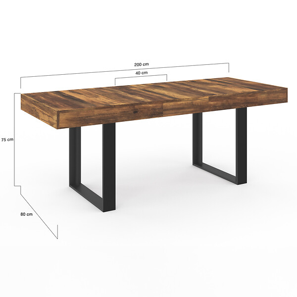 ID MARKET - Table à manger extensible rectangle PHOENIX 4-8 personnes bois plateau HAWKINS 160-200 cm - large
