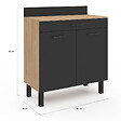 ID MARKET - Buffet bas de cuisine 80 cm CINA plan de travail H.83 cm 2 portes + tiroir façon hêtre et noir - vignette