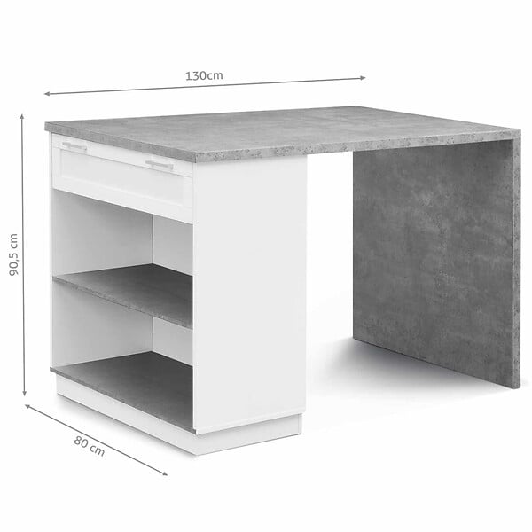 ID MARKET - Ilot central mange debout 4 personnes VITO 130 cm blanc et plateau effet béton - large