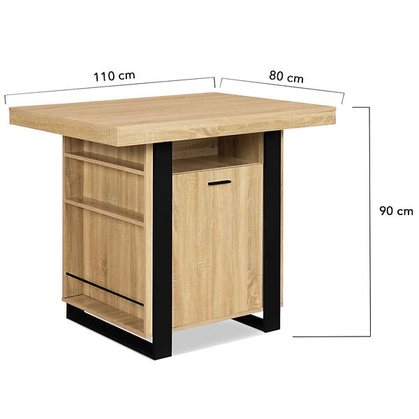 ID MARKET - Ilot central PHOENIX 110 cm bois et noir avec rangements - large