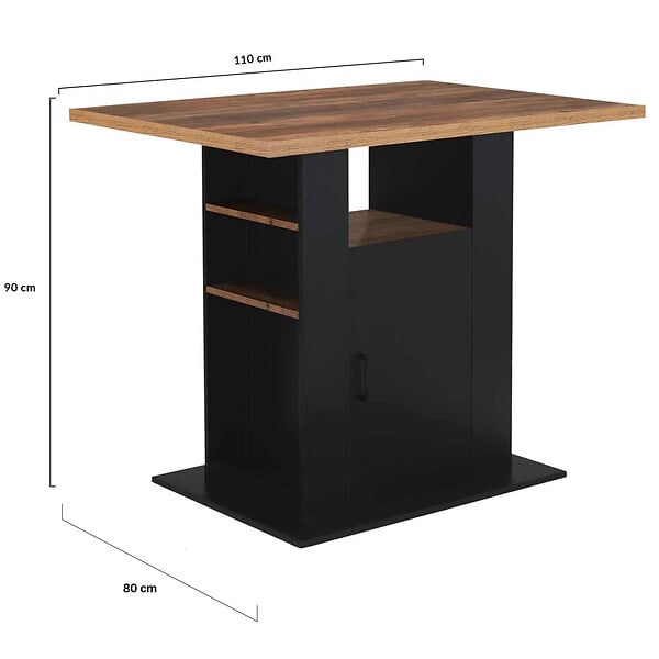ID MARKET - Ilot central UGO 110 cm bois noir et effet bois foncé HAWKINS avec rangements - large