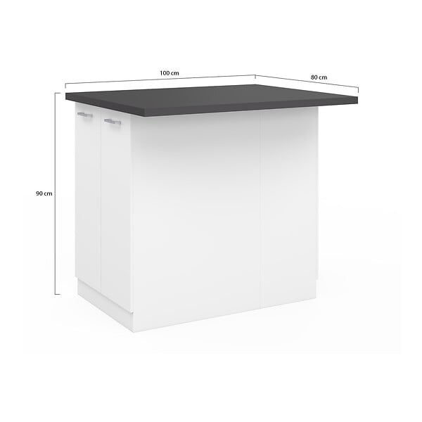 ID MARKET - Ilot central IVO 100 cm blanc avec plan de travail gris anthracite - large