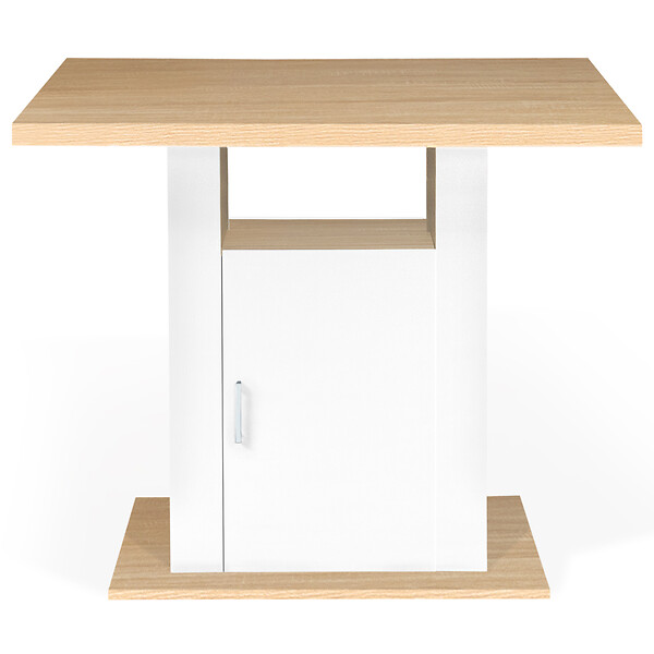 ID MARKET - Ilot central UGO 110 cm bois blanc et imitation hêtre avec rangements - large