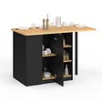 ID MARKET - Ilot central CESAR 140 cm 5 personnes bois noir avec plan de travail façon hêtre - vignette