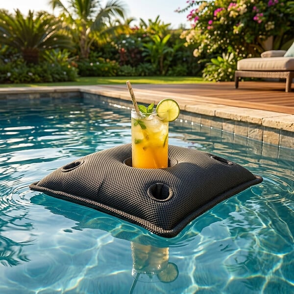 SOO  SANTAI - Coussin bar piscine flottant avec porte-verres 75 × 75 × 25 cm extérieur SANS billes – Noir (PPF7575-7) - large