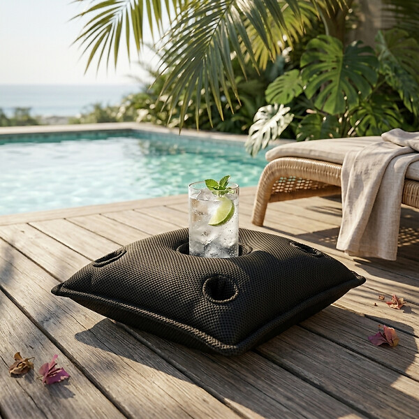 SOO  SANTAI - Coussin bar piscine flottant avec porte-verres 75 × 75 × 25 cm extérieur SANS billes – Noir (PPF7575-7) - large