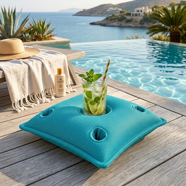 SOO  SANTAI - Coussin bar piscine flottant avec porte-verres 75 × 75 × 25 cm extérieur SANS billes – Vert (PPF7575-2) - large