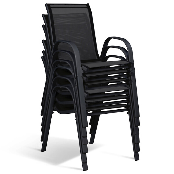 ID MARKET - Salon de jardin POLY table extensible 135-270 CM et 12 chaises bois et noir - large