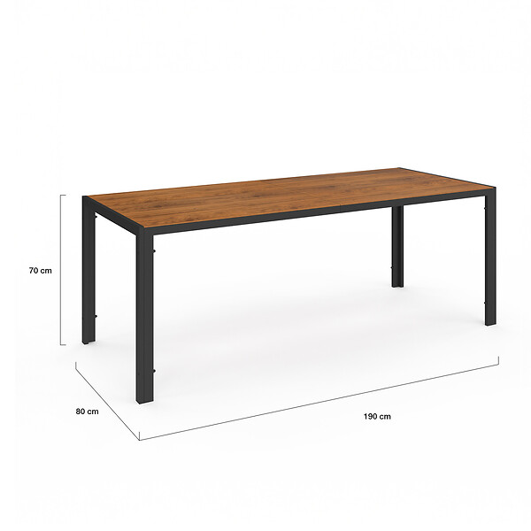 ID MARKET - Salon de jardin NOUMEA table 190 cm plateau verre trempé effet bois et 8 chaises empilables noir et bois - large