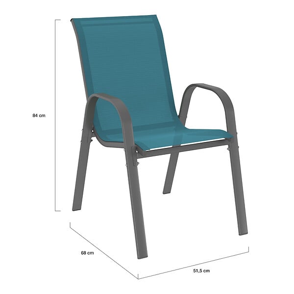 ID MARKET - Salon de jardin MADRID table 150 CM et 6 chaises empilables bleu canard - large