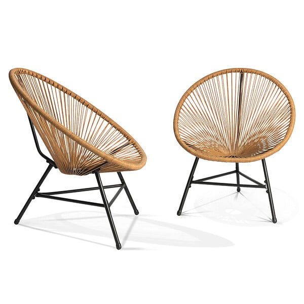 ID MARKET - Salon de jardin IZMIR table et 2 fauteuils oeuf cordage effet rotin - large