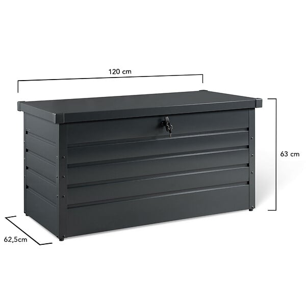 ID MARKET - Coffre de rangement métal verrouillable gris anthracite pour jardin 350L 120x62,5x63 cm - large