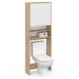 ID MARKET - Meuble étagères de rangement dessus machine à laver et WC WALLIS blanc et hêtre - vignette