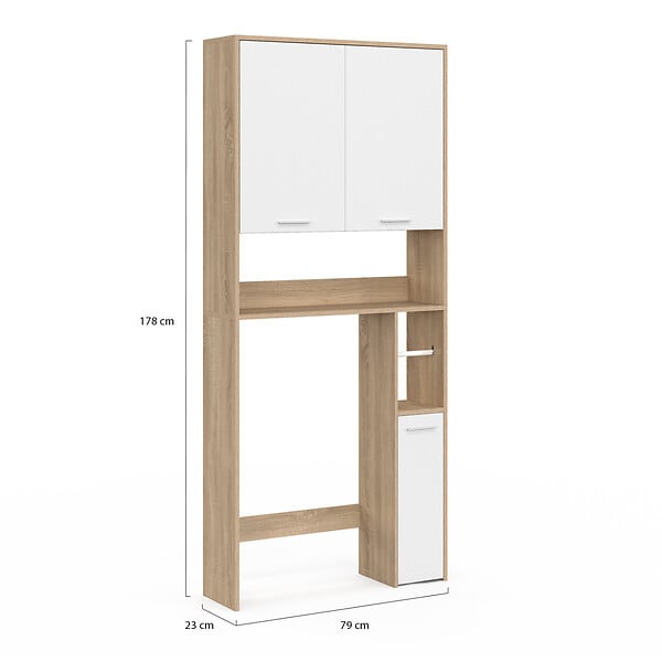 ID MARKET - Meuble étagère dessus WC WALLIS bois façon hêtre et blanc - large