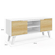 ID MARKET - Meuble TV 110 cm FINN blanc 2 portes façon hêtre - vignette