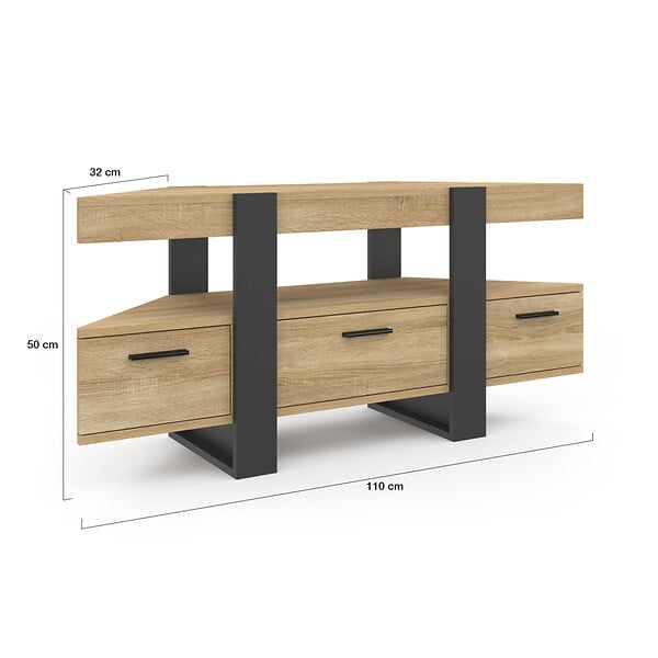 ID MARKET - Meuble TV 110 cm d'angle PHOENIX avec tiroir bois et noir - large