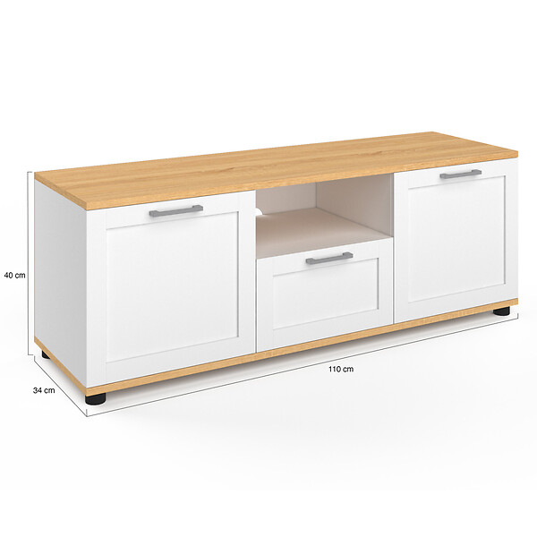 ID MARKET - Meuble TV 110 cm VITO avec tiroir et niche blanc et bois - large