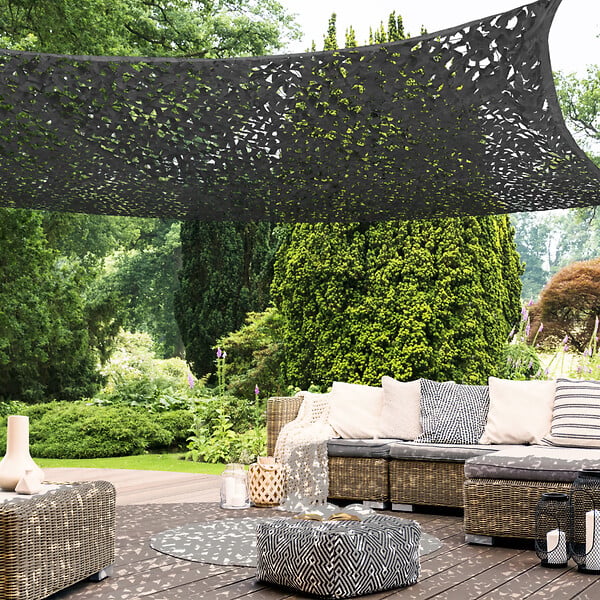 ID MARKET - Voile d'ombrage rectangulaire design ombrière camouflage 3x4 M gris - large