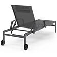 ID MARKET - Lot de 2 transats de jardin inclinables JAVA avec tablettes en acier gris et toile grise - vignette