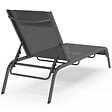 ID MARKET - Lot de 2 transats de jardin inclinables BORA avec table d'appoint modulable en acier gris anthracite et toile grise - vignette