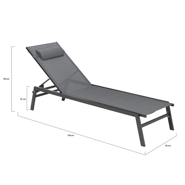 ID MARKET - Lot de 2 transats de jardin inclinables en aluminium SINTRA gris anthracite et noir - large