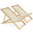 ID MARKET - Lot de 2 chaises longues pliantes chilienne bois toile écrue - vignette